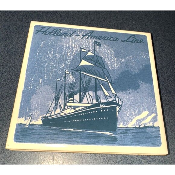 Set Of 4 Holland America Line Ceramic Coasters With Ship Design - Picture 2 of 8